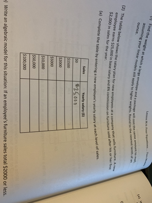 Solved Out Of Class Exercise Lesson M.4 Four Equations Two | Chegg.com