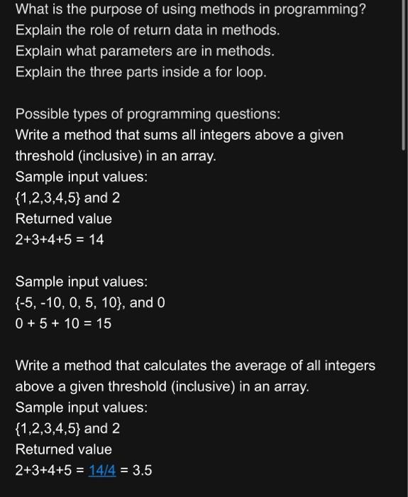 Solved What is the purpose of using methods in programming? | Chegg.com