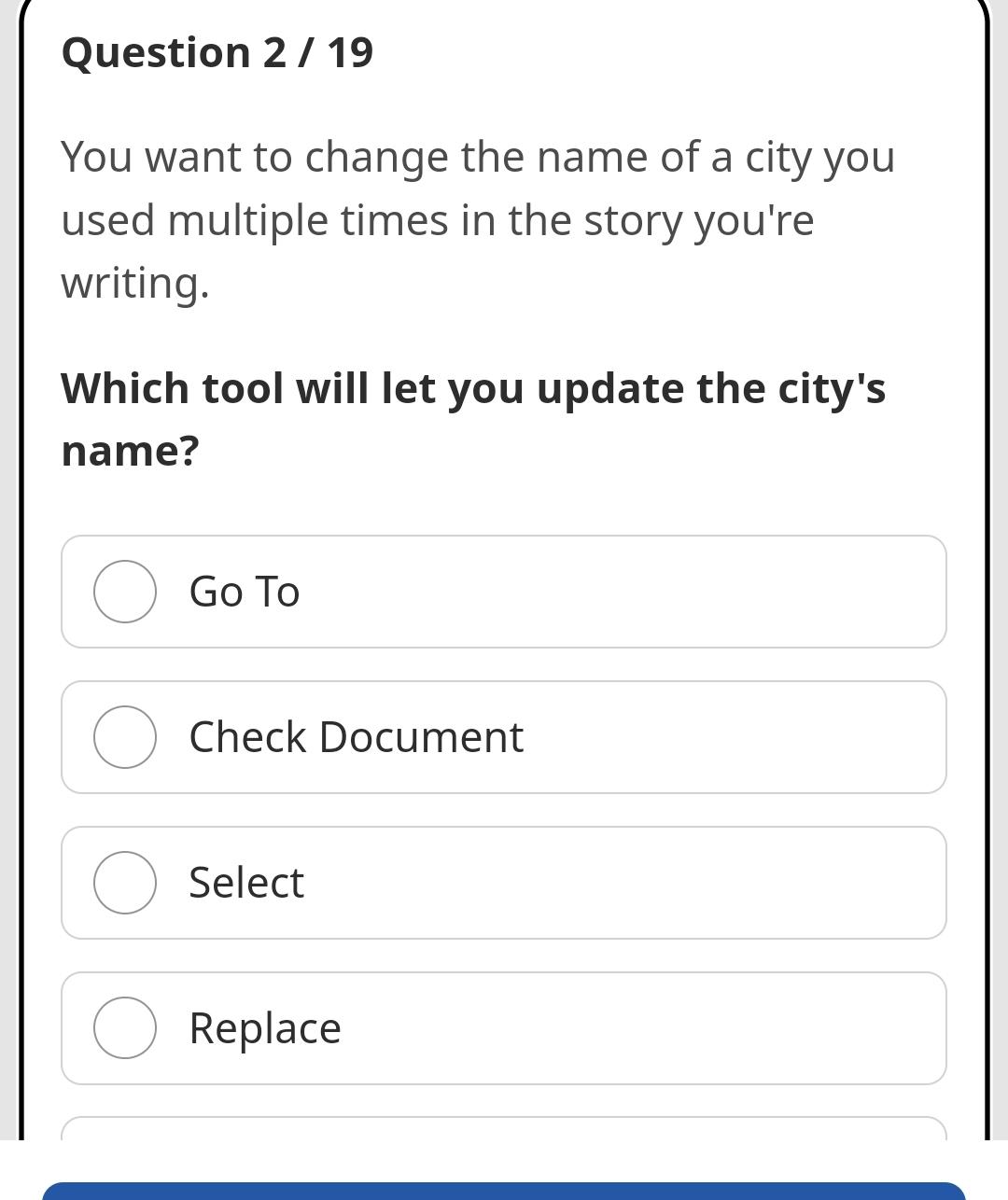 Solved Question 2 / 19You want to change the name of a city 