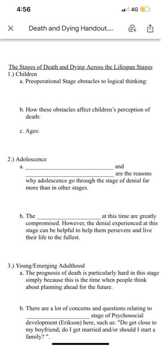 4:56 4G Death and Dying Handout... The Stages of | Chegg.com