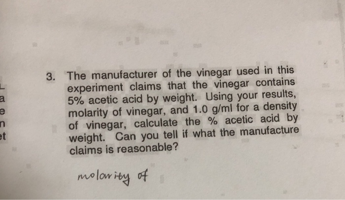 if the manufacturer of the vinegar used in this experiment