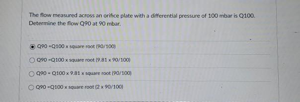 Solved The flow measured across an orifice plate with a | Chegg.com