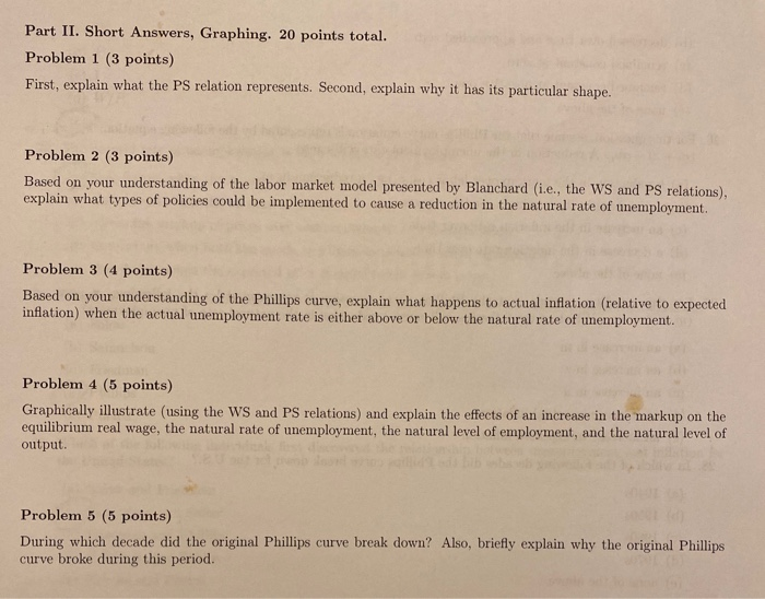 Solved Part II. Short Answers, Graphing. 20 points total. | Chegg.com