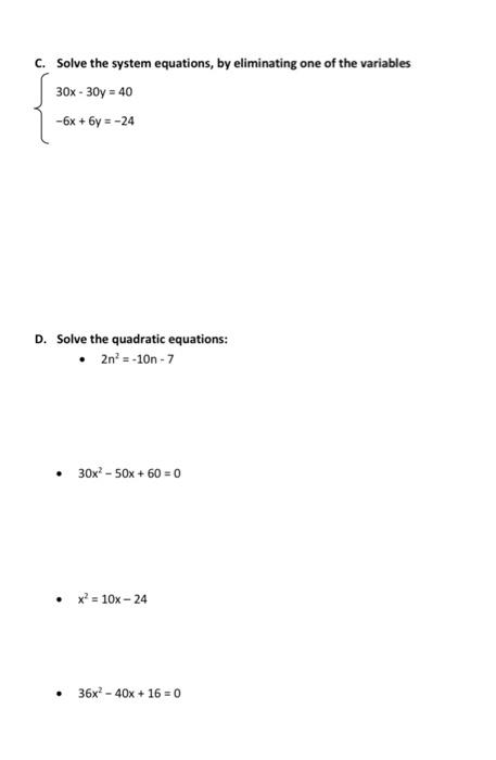 Solved C. Solve the system equations, by eliminating one of | Chegg.com