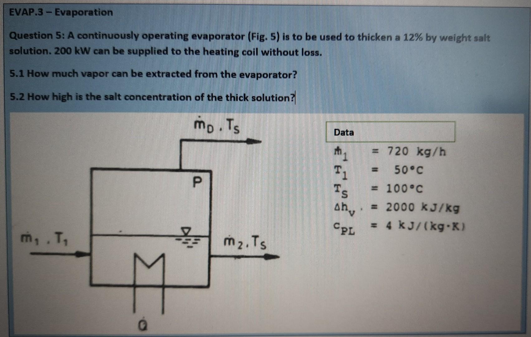 Solved Question 5 A continuously operating evaporator (Fig.