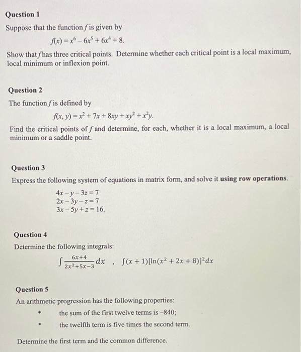 Solved Question 1 Suppose that the functionſ is given by | Chegg.com
