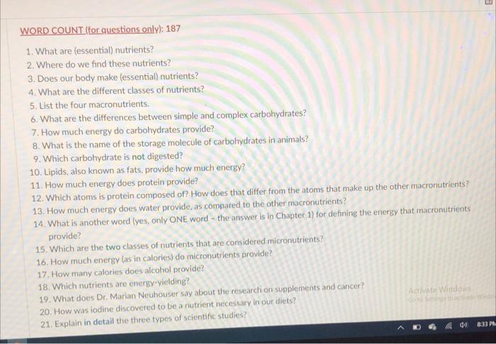 Solved WORD COUNT (for questions only): 187 1. What are | Chegg.com