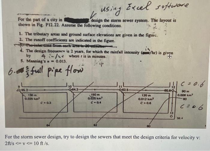 Solved For the part of a city in design the storm sewer. | Chegg.com