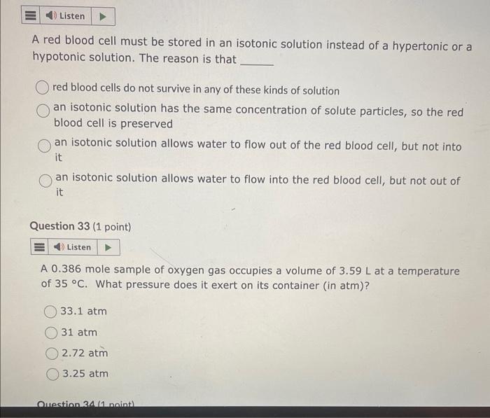 Solved A red blood cell must be stored in an isotonic | Chegg.com
