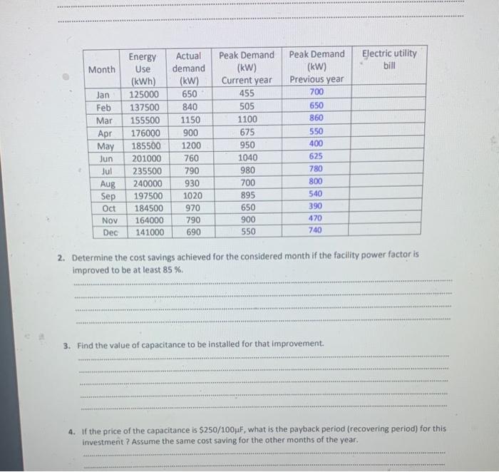2. Determine the cost savings achieved for the considered month if the facility power factor is improved to be at least \( 85
