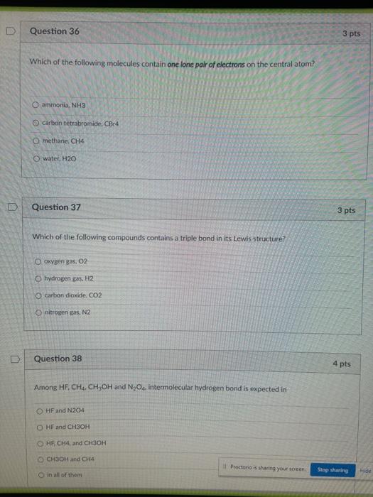 Solved Question 36 3 pts Which of the following molecules | Chegg.com