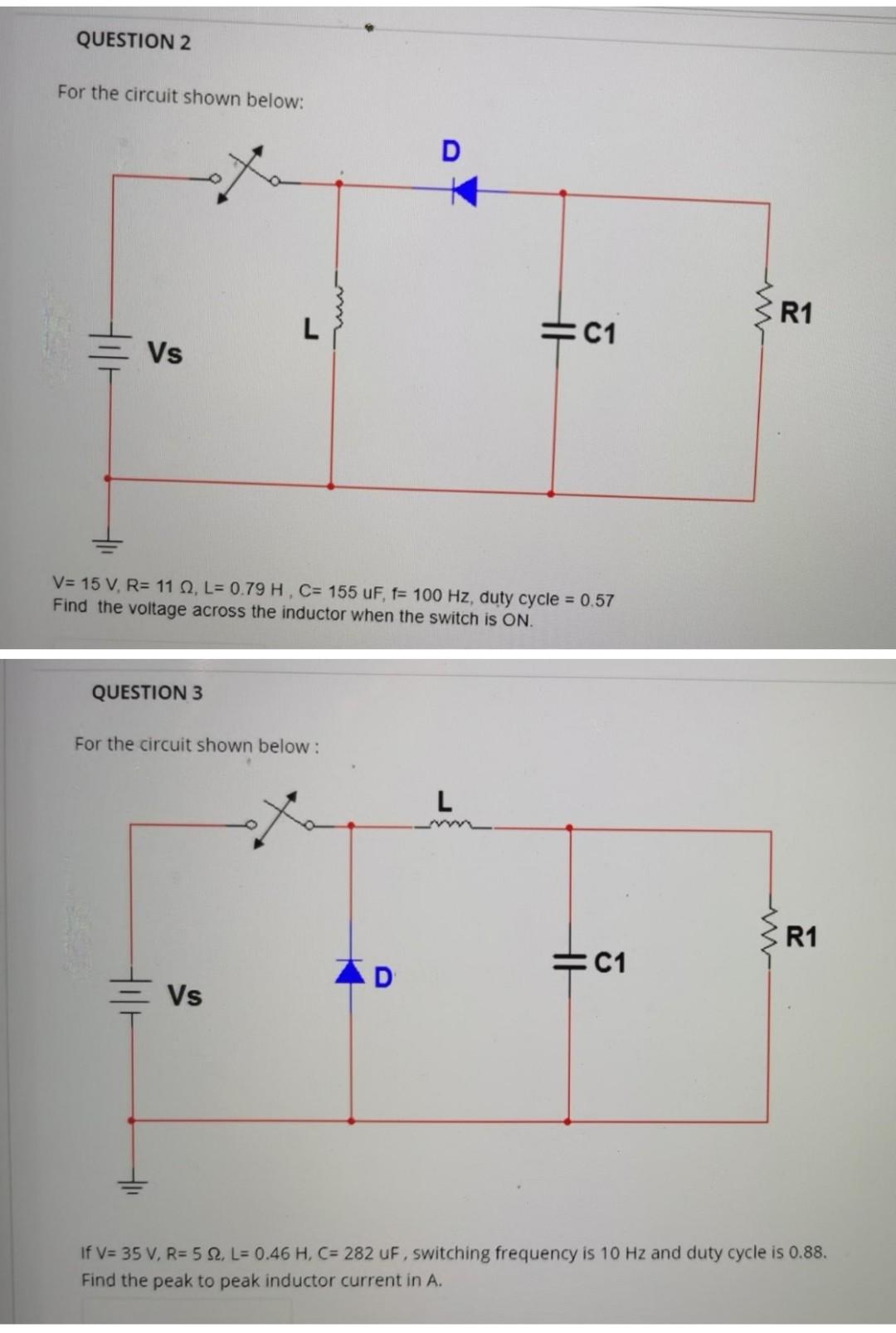 Solved QUESTION 2 For the circuit shown below: D R1 L C1 | Chegg.com
