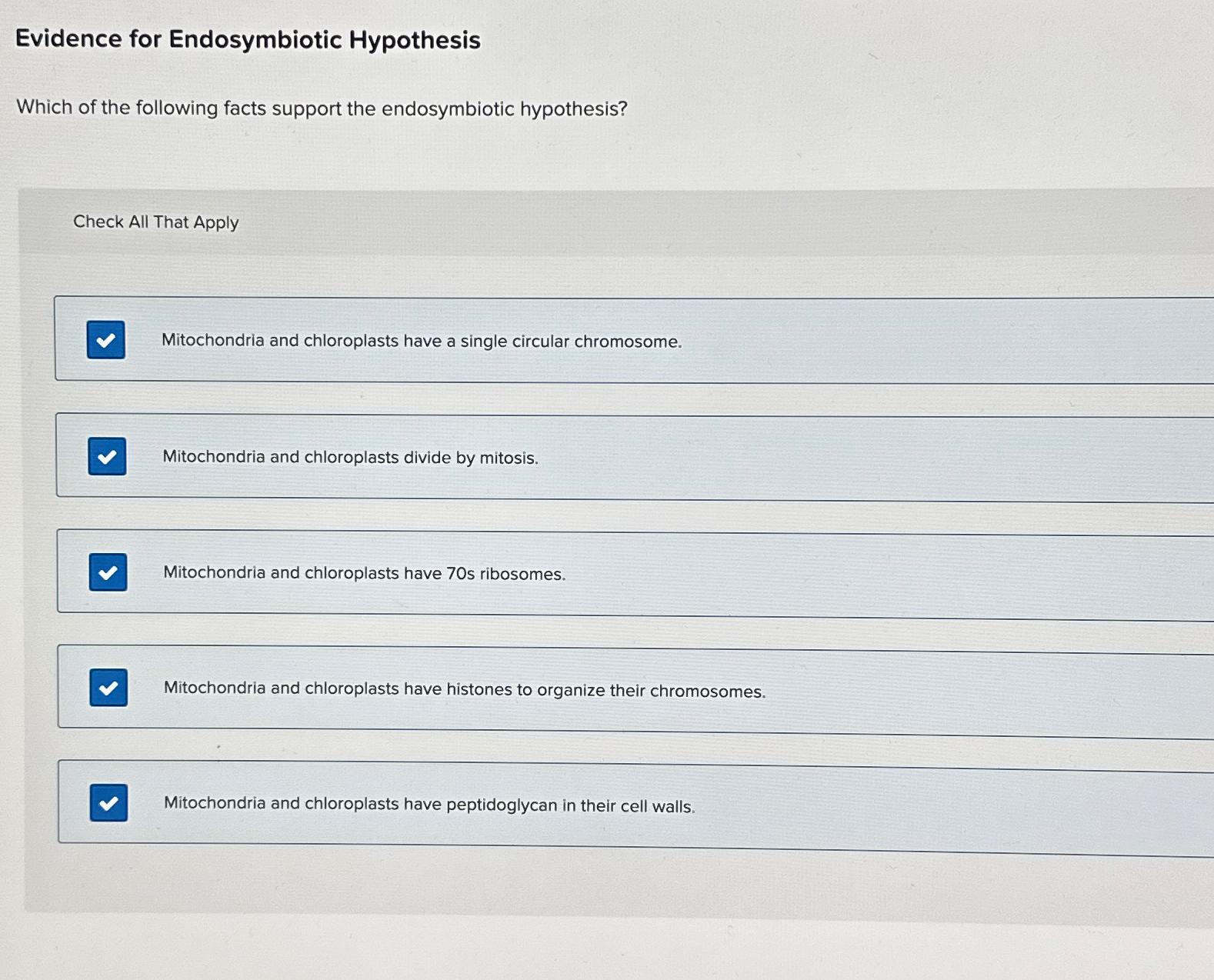 Solved Evidence for Endosymbiotic HypothesisWhich of the | Chegg.com