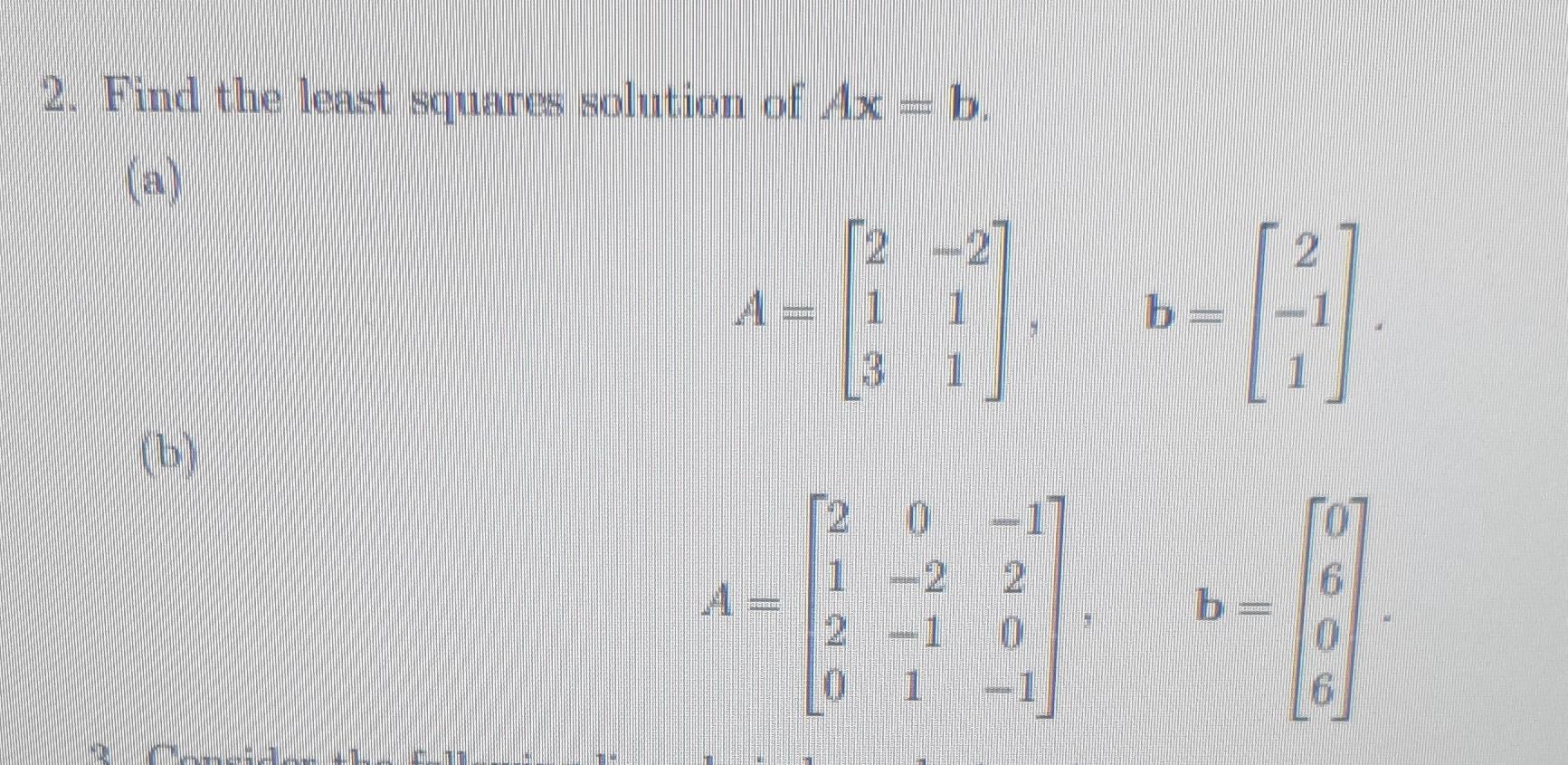 Solved 2. Find the least squares solution of Ax = b. 2 -21 1 | Chegg.com