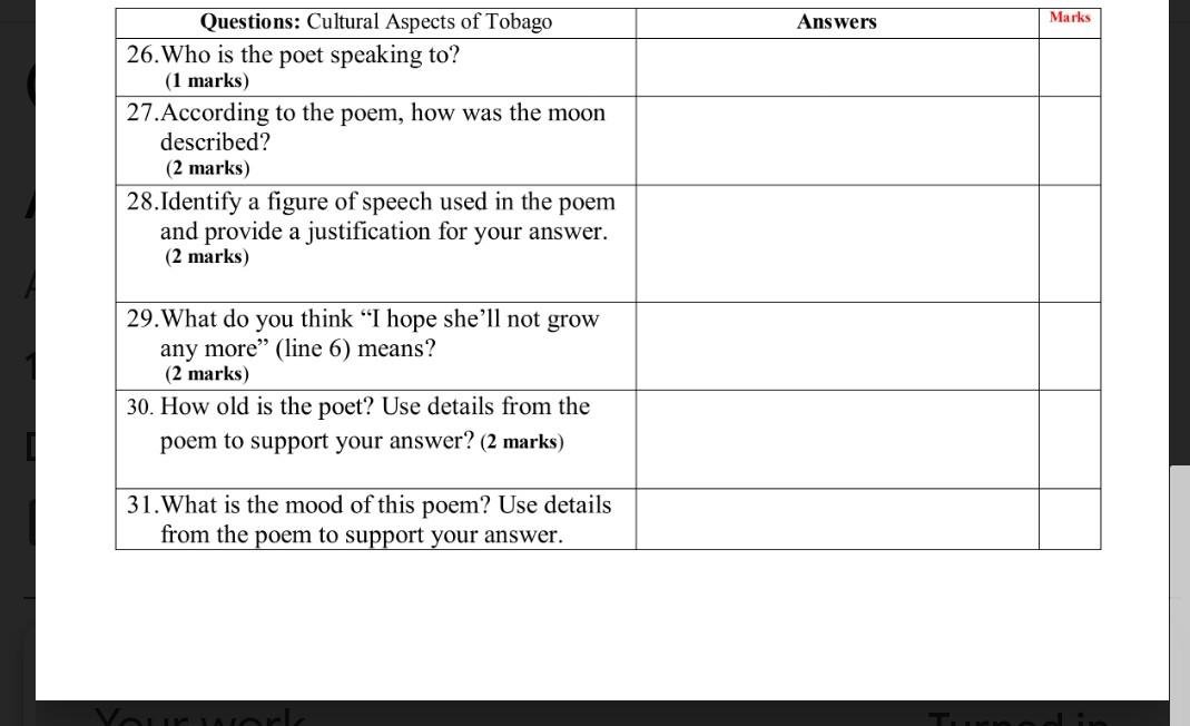 Answers Marks Questions: Cultural Aspects Of Tobago | Chegg.Com