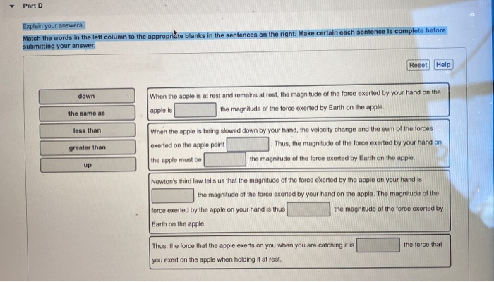 Solved Part D Explain your answers Match the words in the | Chegg.com