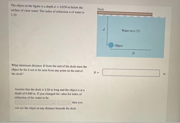 Solved The object in the figure is a depth d=0.830 m below | Chegg.com