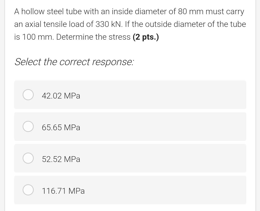 Solved A hollow steel tube with an inside diameter of 80 mm | Chegg.com