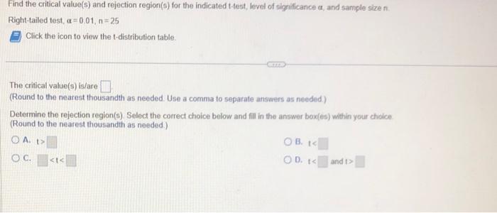 Solved Find the critical value(s) and rejection region(s) | Chegg.com