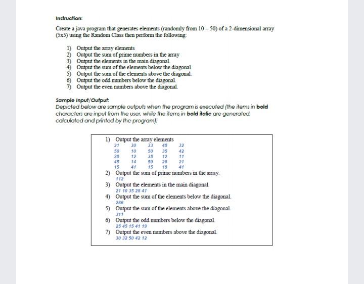 Solved Instruction: Create a java program that generates | Chegg.com