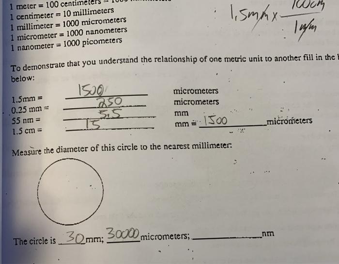 Solved 1 5max lehen 1 meter 100 cen 1 centimeter 10 Chegg