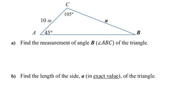 Solved a) Find the measurement of angle B(∠ABC) of the | Chegg.com