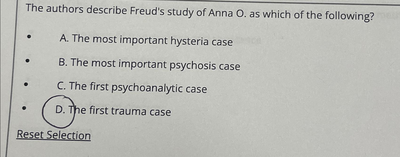 Solved The authors describe Freud's study of Anna O. ﻿as | Chegg.com