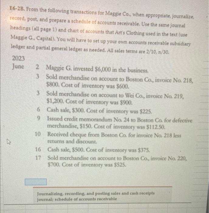 Solved E6-2B. From the following transactions for Maggie | Chegg.com