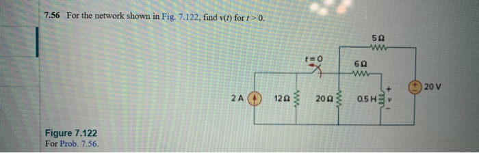 Solved 7.56 For the network shown in Fig. 7.122, find v(1) | Chegg.com