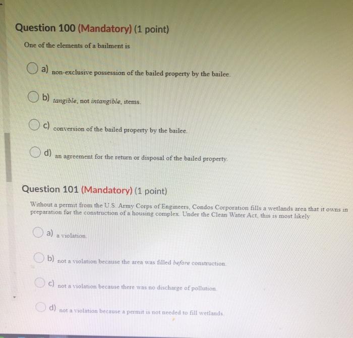 Solved Question 100 Mandatory 1 Point One Of The Chegg