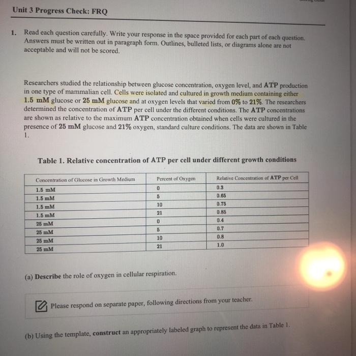 Unit 3 Progress Check FRQ 1. Read each question