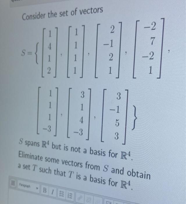 Solved Consider the set of vectors | Chegg.com