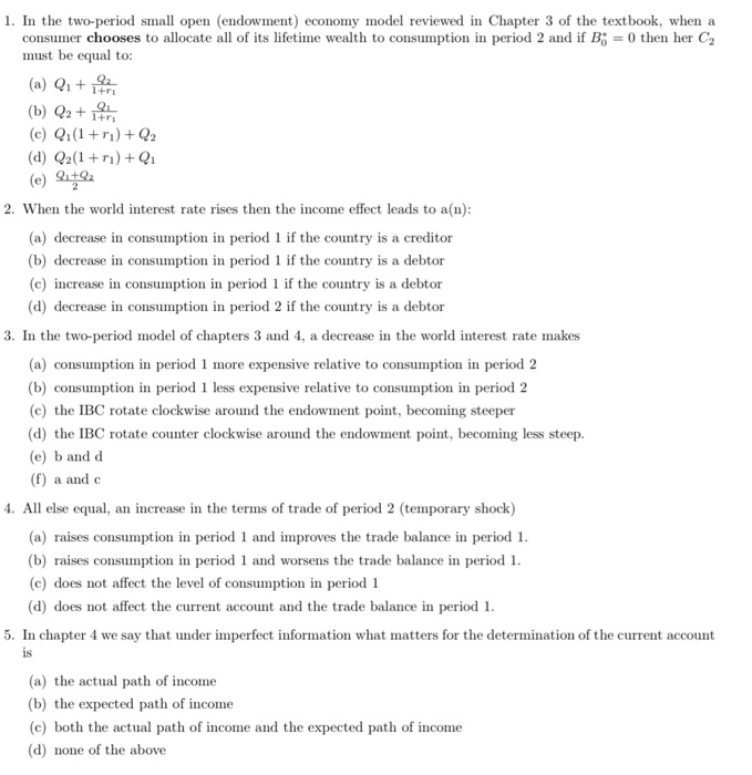 Solved 1. In the two-period small open (endowment) economy | Chegg.com