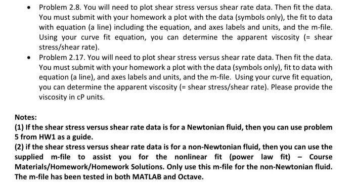 Solved - Problem 2.8. You will need to plot shear stress | Chegg.com