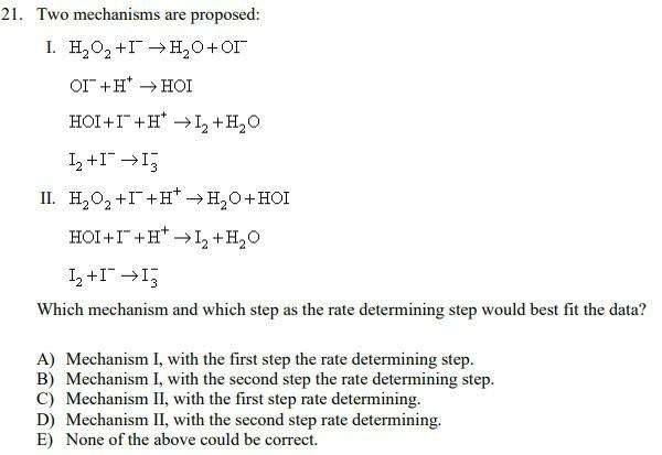 21. Two mechanisms are proposed: I. H2O2 +1° → | Chegg.com