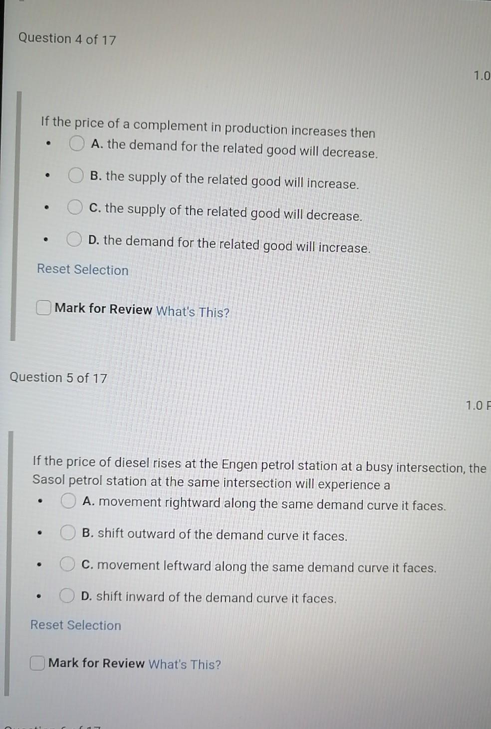 Solved Question 4 of 17 1.0 If the price of a complement in | Chegg.com