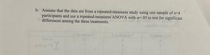 Solved B. Assume That The Data Are From A Repeated-measures | Chegg.com