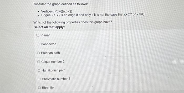 Solved Consider the graph defined as follows: - Vertices: | Chegg.com