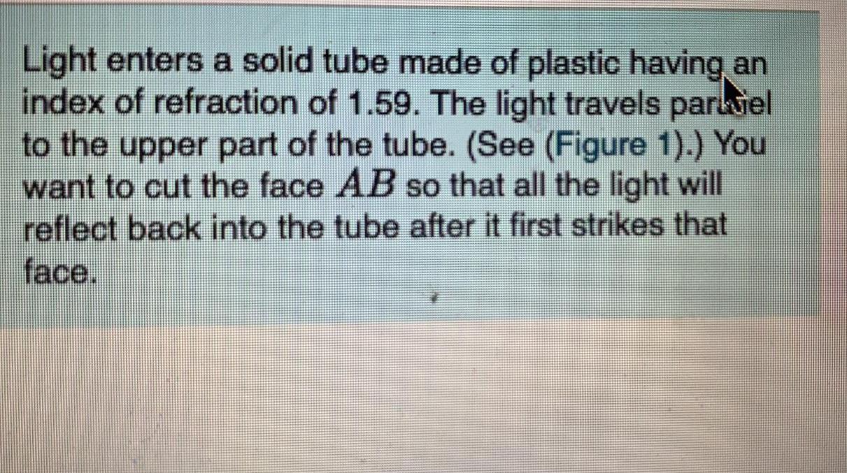 Solved Light enters a solid tube made of plastic having an