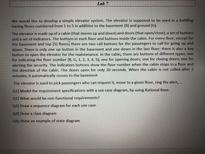 Solved Lab 7 We would like to develop a simple elevator | Chegg.com
