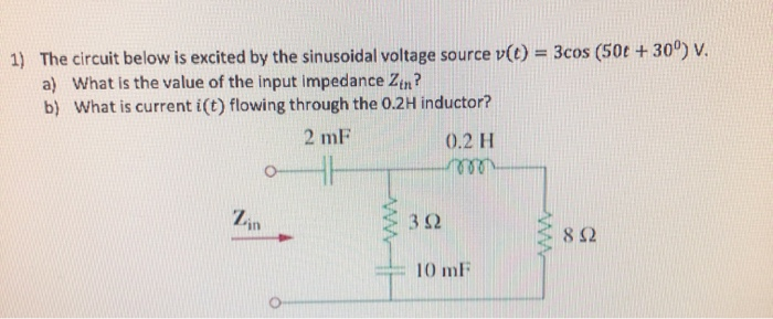 Solved 1) The circuit below is excited by the sinusoidal | Chegg.com