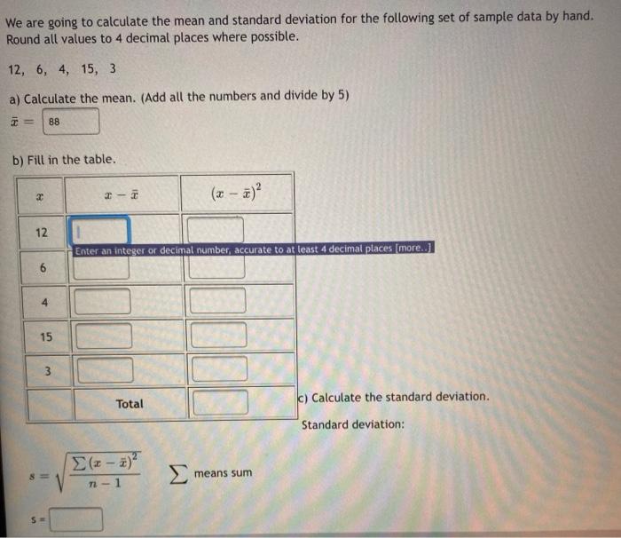 Solved We are going to calculate the mean and standard | Chegg.com