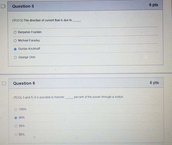 Solved Question 5 6 pts (TCO 5) The direction of current | Chegg.com