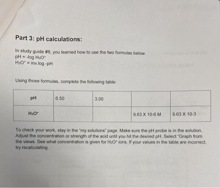 Module 8; pH Lab Data and Procedures Use the | Chegg.com