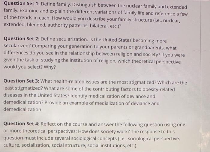 Question Set 1: Define family. Distinguish between | Chegg.com