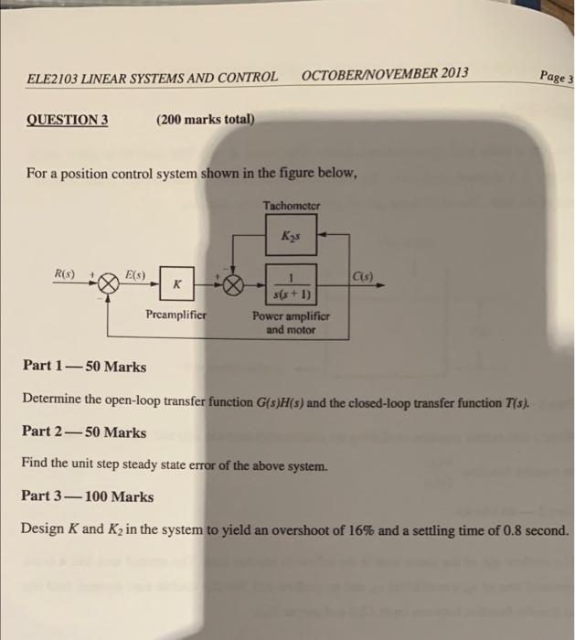 Solved For a position control system shown in the figure | Chegg.com