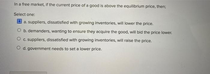 Solved In a free market, if the current price of a good is | Chegg.com
