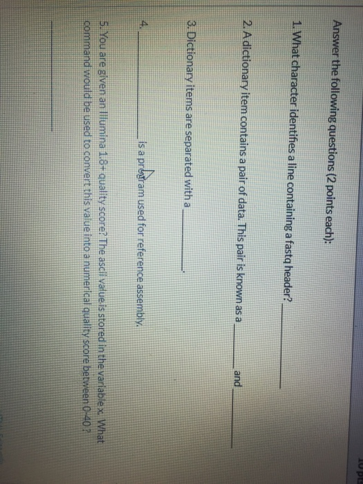 Solved opt Answer the following questions (2 points each): | Chegg.com