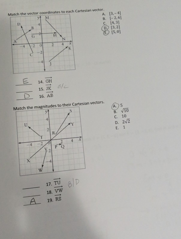 Solved Match the vector coordinates to each Cartesian | Chegg.com
