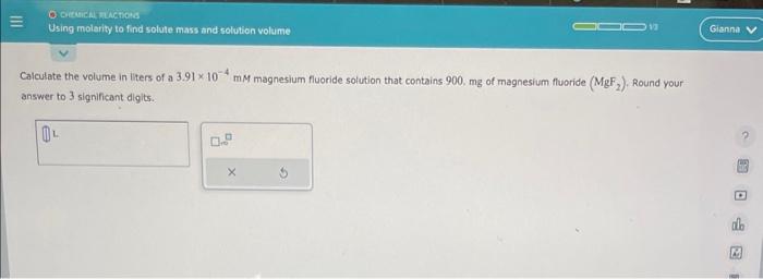 Solved Calculate The Volume In Liters Of A 3 91×10−4mm